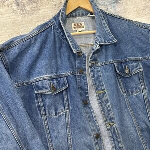 Vintage Fly Outerwear Denim Jacket Mens XXL 70s Boxy Trucker Distressed